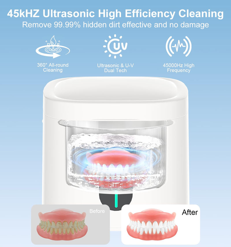 [Australia] - 2025 Ultrasonic Retainer Cleaner Machine, 45kHz Retainer Cleaner with Digital Timer & 3 Modes, 200ML Large Capacity Ultrasonic Cleaner for Dentures, Night Guards, Braces, Aligner, Jewelry and More White 