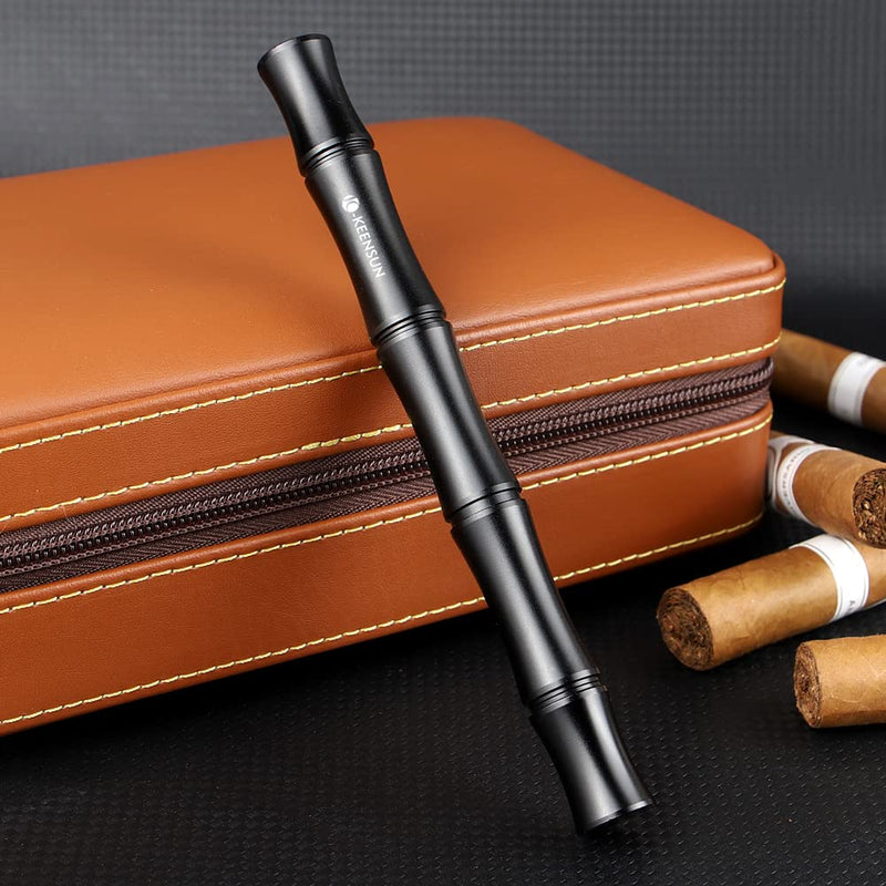 [Australia] - 3-in-1 Cigar Punch Tool Set with Cigar Punch(8mm), Cigar Draw Enhancer Cutter and Twin Nubber (Black) Black 