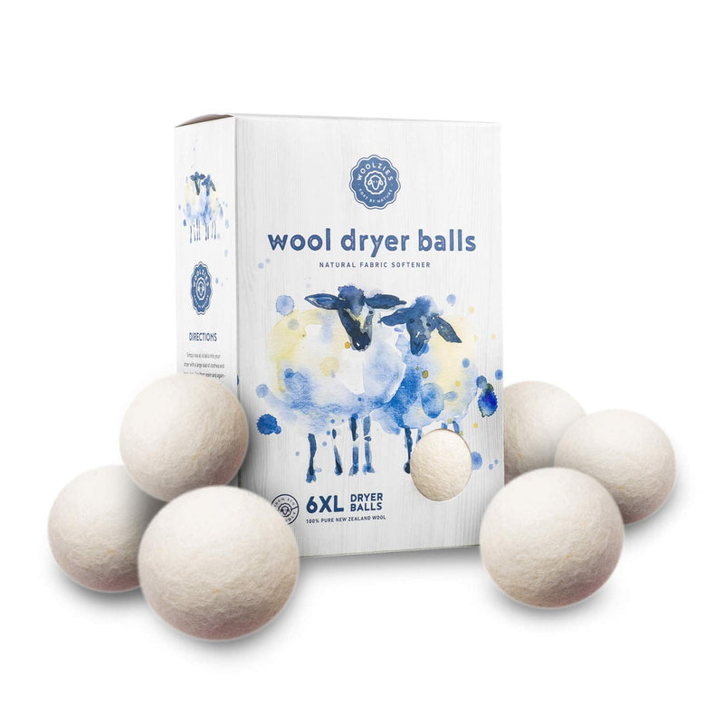 [Australia] - Woolzies Wool Dryer Balls Organic: 6 XL Laundry Balls for Dryer + 10 ml Still Breeze Essential Oil Combo for use as 100% Pure and Natural Fabric Softener | Best Scented Wool Balls Laundry 