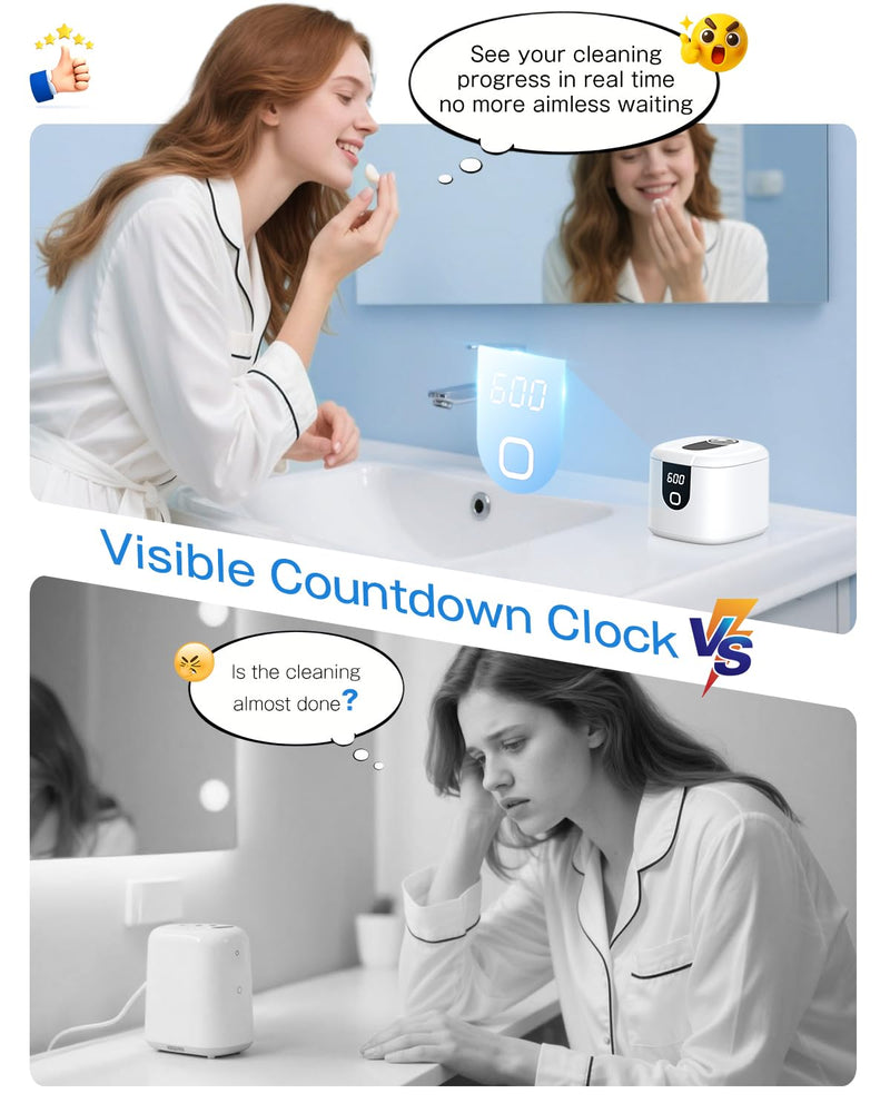 [Australia] - 2025 Enhanced Ultrasonic Retainer Cleaner, 2X Efficiency, 45kHz Dentures Cleaner Machine with UV Lights&4 Clean Modes, Dental Cleaning Pod for Aligner, Nightguard, Mouth Guards, Jewelry, Rings, etc 