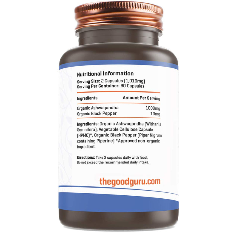 Organic Ashwagandha and Black Pepper Vegan Capsules|Certified Organic by Soil Association - Made in UK with Ayurveda Formula | Herbal Supplement 90 Capsules