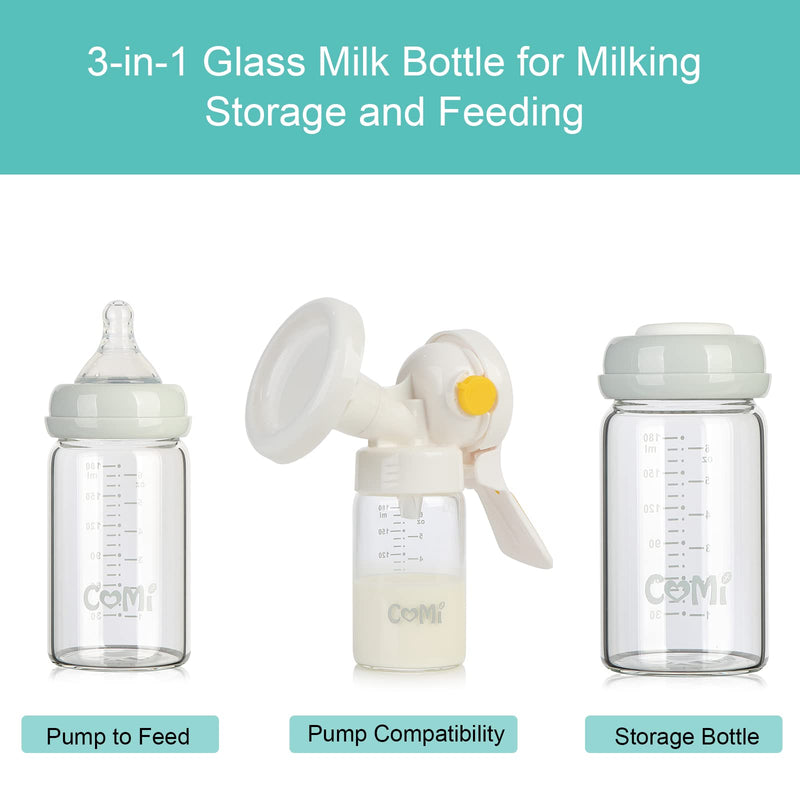 [Australia] - COMI Wide Neck Glass Breastmilk Collection n Storage Bottle, 4 Packs, 6oz with Screw Ring Sealing Disk; Re-markable Sealing Disc. BPA Free, Fits Breast Pumps & Nipples (4 Gray Lids) 180ml 4GRAY 
