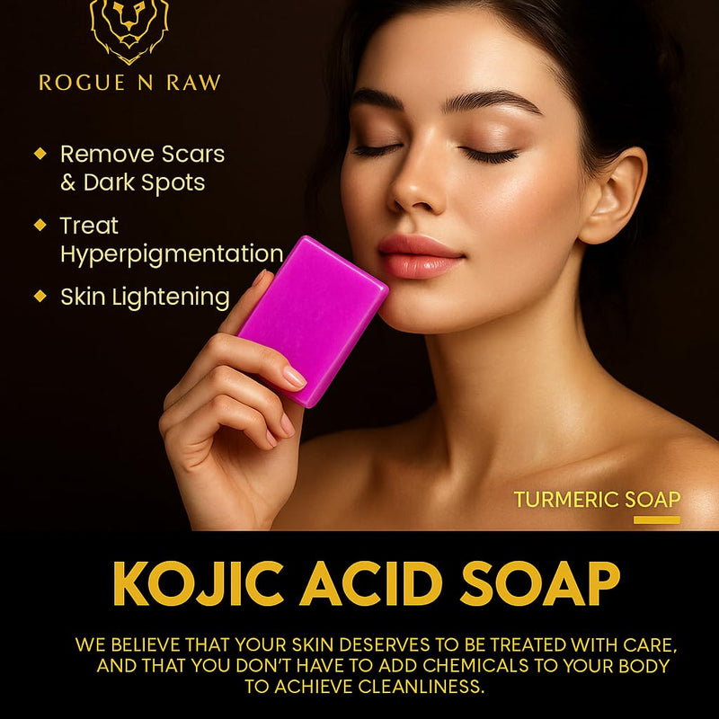 Turmeric Kojic Acid Soap Bars with Retinol, Collagen, Vitamin C & Glycerin - Natural Skin Brightening Soap for Dark Spots, Acne Scars & Even Tone - 2 Bars, 100G each