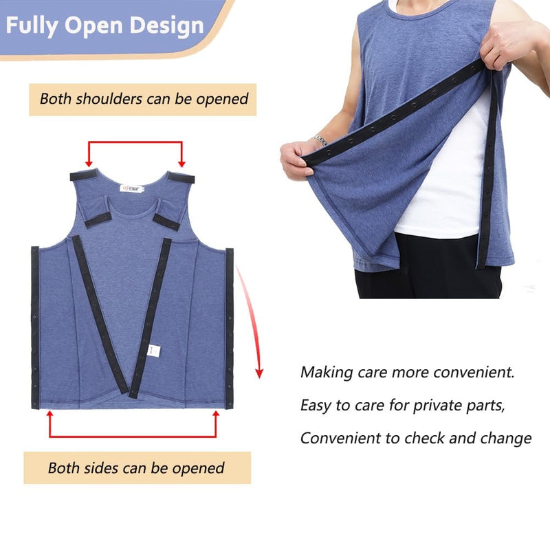 [Australia] - Unisex Tear Away Shoulder Surgery Recovery Tank Tops,Post Surgery Snap Shirt,Paralyzed Bedridden Patient Cloth Grey X-Large 
