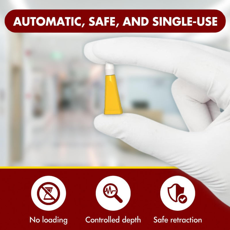 Pressure Activated Safety Lancets, 26G 1.8mm Box of 100, Advocate Single Use Glucose Testing Lancing Device with Automatic Retractable Needle for Blood Sugar Sampling 26g Yellow 26G x 1.8mm, Box of 100