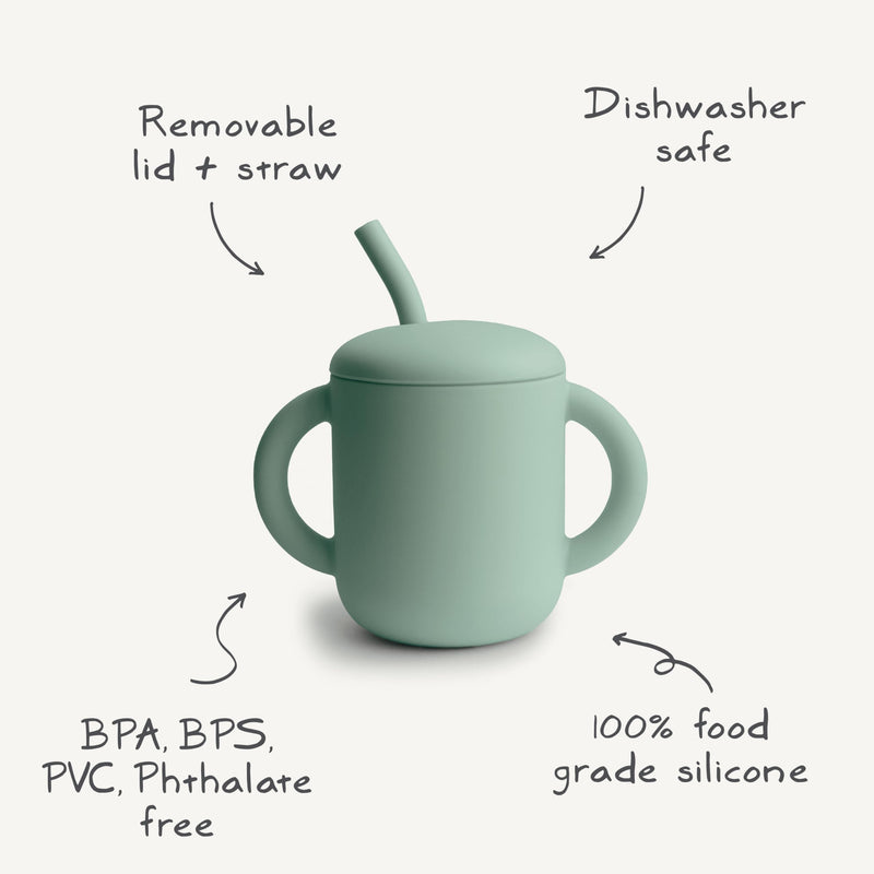 [Australia] - mushie 100% Silicone Training Cup & Straw for Toddlers | 6 Months+ (Cambridge Blue) Cambridge Blue 