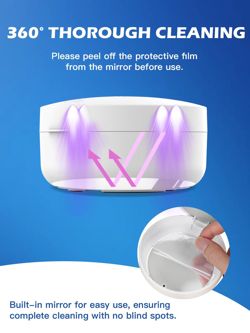 [Australia] - Voraiya UV Retainer Case Braces Box with Fan and Mirror – Compact Dental Case for Aligners, Mouth Guards, Night Guards, and Teeth Braces – White 