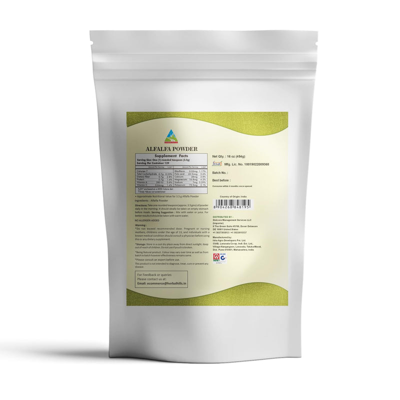 [Australia] - HERBAL HILLS Alfalfa Powder | 16 Oz (454 GMS) | Green Superfood Dried Whole Young Leaves 1 Pound (Pack of 1) 