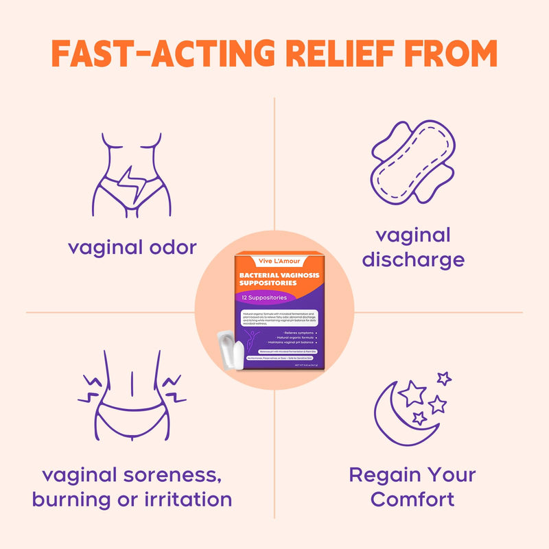 [Australia] - Vive L'Amour Vaginal Suppositories | Relieves Bacterial Vaginosis (BV) Symptoms: Fishy Odor, Itching, Abnormal Discharge | Natural Plant-Based Formula | 12 Inserts 