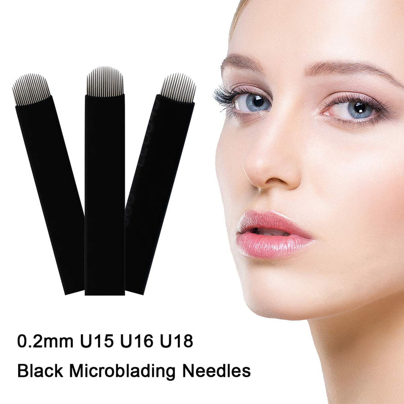 [Australia] - Guapa 100 Pcs Black Disposable Microblading Blade U 0.20mm Permanent Makeup Manual Hair Strokes Tattoo Needle (U18) 1 Count (Pack of 100) 