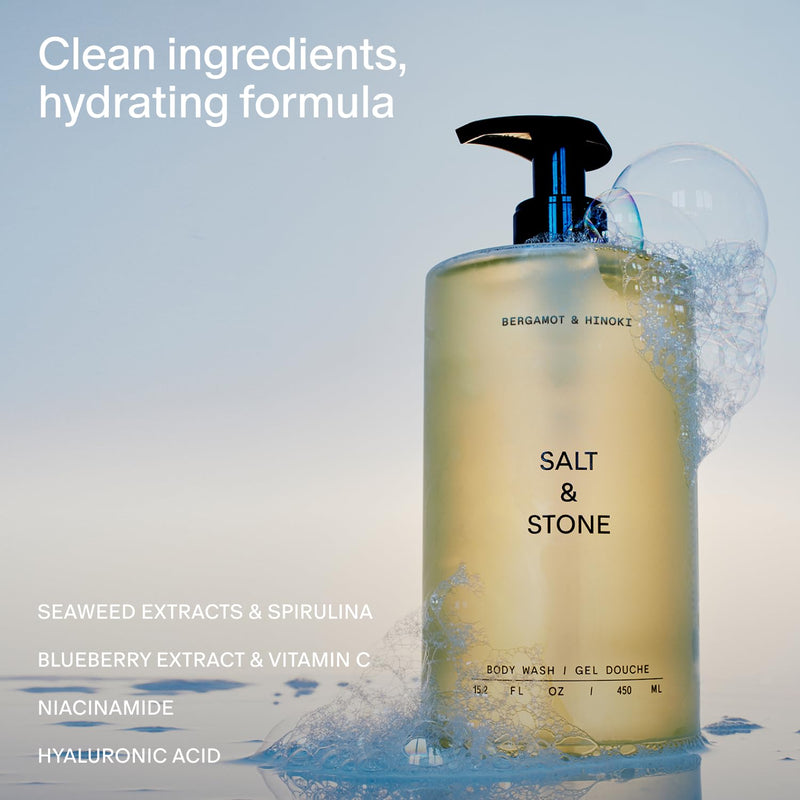 [Australia] - Salt & Stone Body Wash with Antioxidants for Deep Moisture | For Women & Men, Sulfate, Paraben, & Dye Free, Leaving Skin Soft and Hydrated | Bergamot & Hinoki 15.2 fl oz Bergamot & Hinoki - 15.2 fl oz 