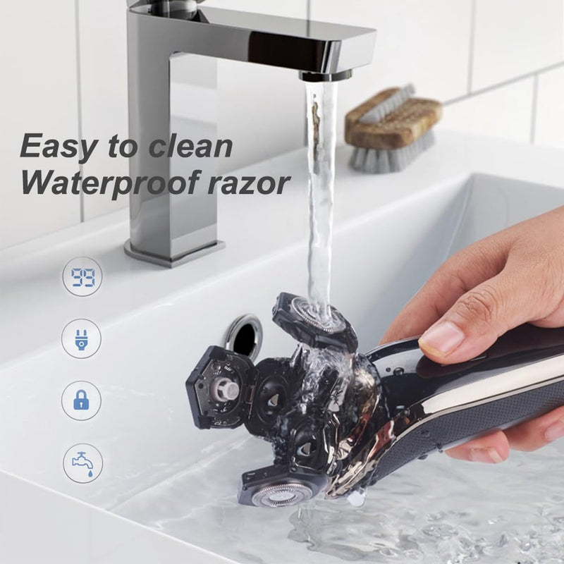 [Australia] - Electric Razor for Men Shaver Rechargeable Waterproof Rotary for Shaving with Nose Trimmer Sideburns Trimmer Face Cleaning Brush 