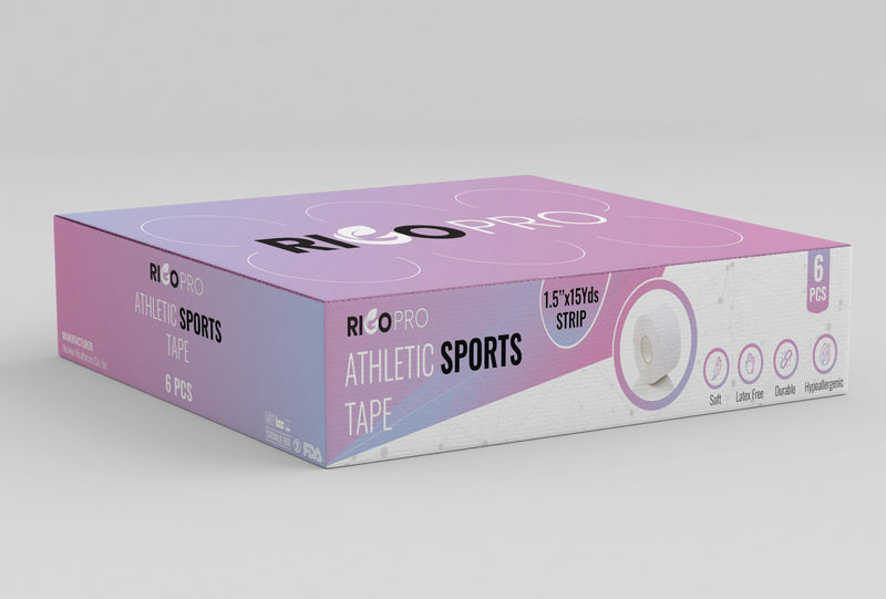 6 Pack White Athletic Tape 1.5 Inches x 15 Yards - 270 ft - Easy Tear, Rigid, No Residue. Sports Medicine - Athletes, Medical, Therapy, Athletic Trainers: Ankles Wrists Fingers, Zinc Oxide Adhesive
