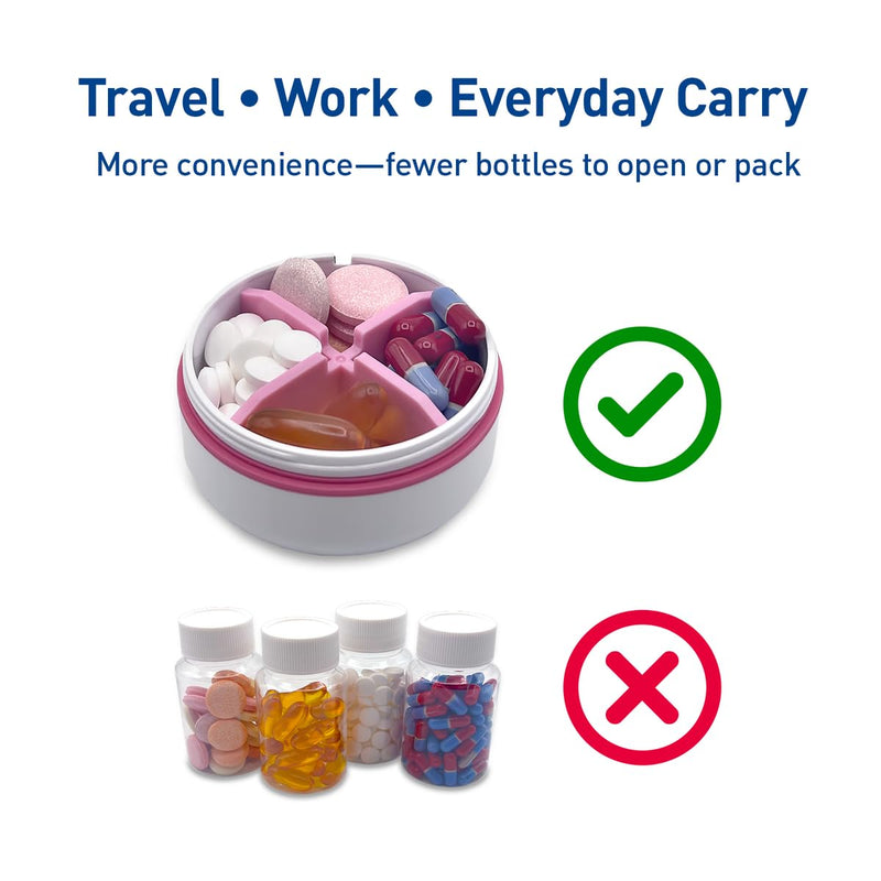 Ezy Dose Mini Vitamin Organizer, Multi Compartments, White & Pink, Small | Portable and Compact Design, Easy Access Sliding Pill Dispenser, Supplement Organizer with Anti-Mix Design, Travel Friendly White and Pink/Small