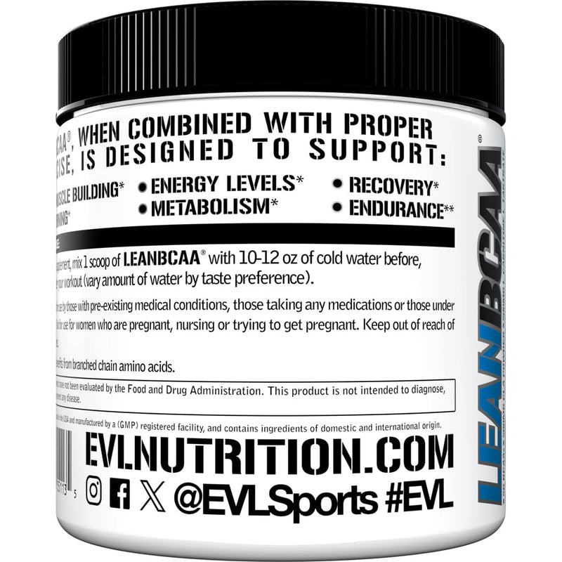Evlution EVL LeanBCAA Powder with CLA & Carnitine - 30 Servings - Blue Raz | Stim Free - Amino Acids with CLA Carnitine - 2:1:1 Branched Chain Amino Acids Supports Muscle Recovery Fat Burn & Metabolism