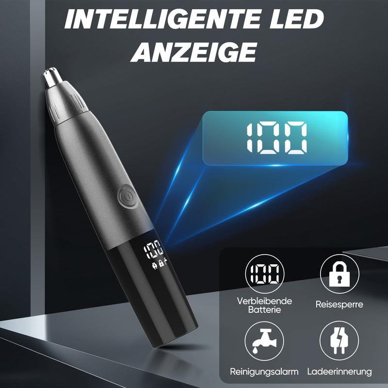 [Australia] - Oukzon Nose Hair Trimmer for Men Women, 4 in 1 Nose Hair Remover USB Rechargeable with LED Display, Professional Painless Nose Hair Trimmer for Nose, Ears, Eyebrows, Face, IPX7 