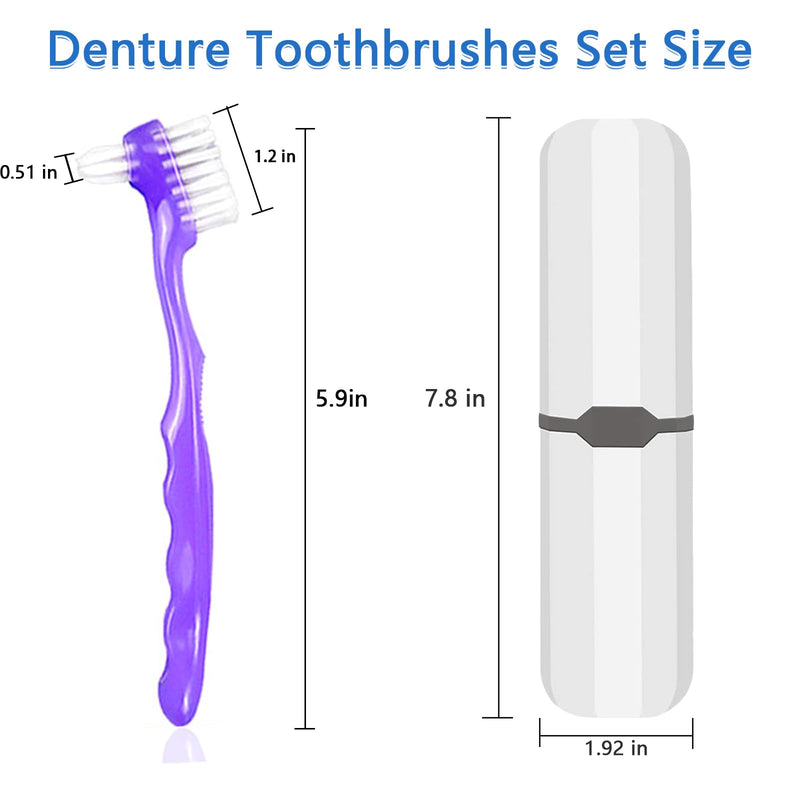 [Australia] - 2-Piece Denture Cleaning Brush Set - Multi-Layered Bristles False Toothbrush with Ergonomic Handle and White Carrying Case for Fake Teeth Cleaning, Travel-Sized Oral Care Tool (Green&Purple, One Size) Green&purple 