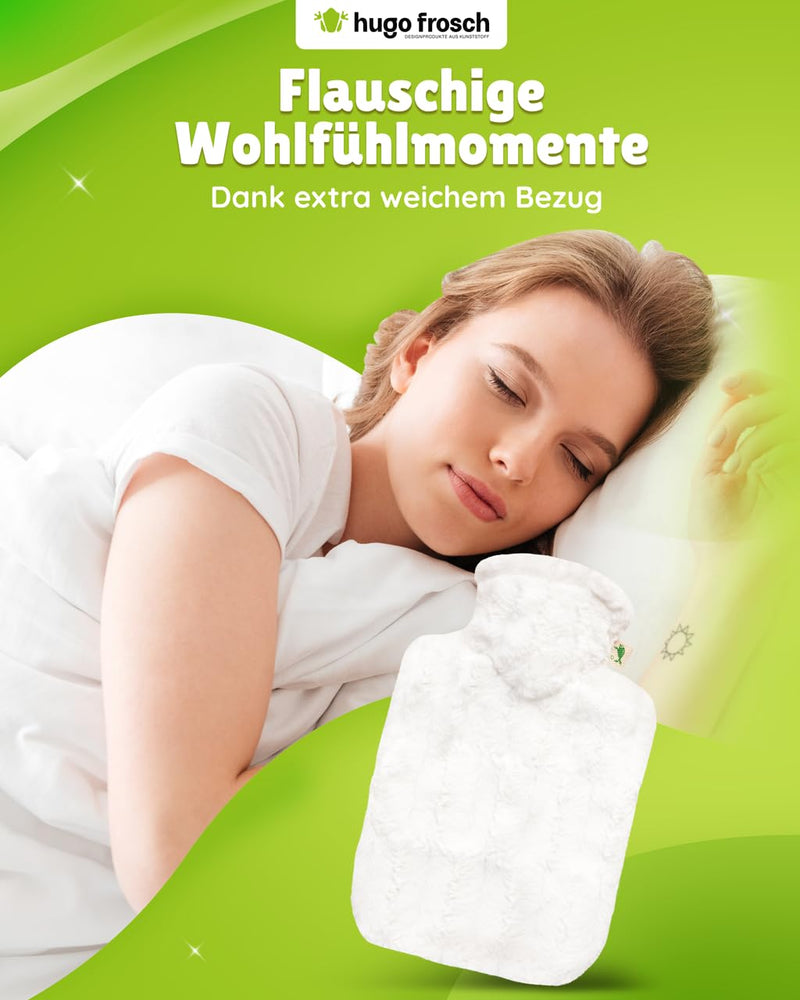 [Australia] - Hugo Frosch hot water bottle classic 1.8 l with animal fur look white cover 