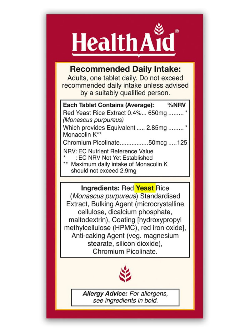 HealthAid Red Yeast Vegan - 90 Vegan Tablets