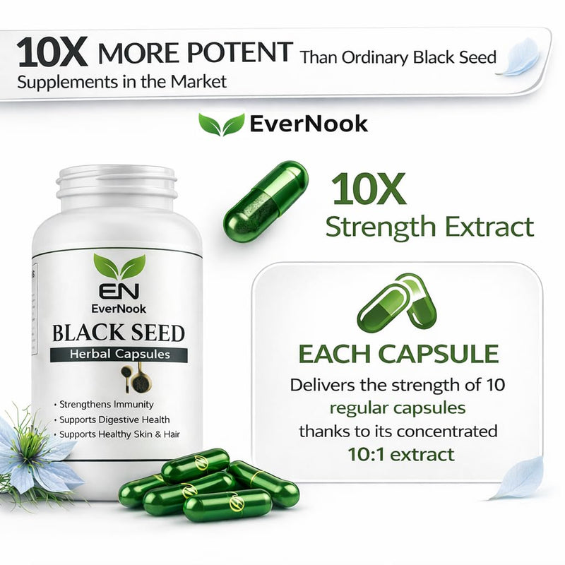 Black Seed Capsules 500mg – Nigella Sativa Extract Supplement – 60 Vegetarian Capsules – Black Cumin Seed Herbal Supplement for Immune Support, Digestive Health & Skin and Hair Support