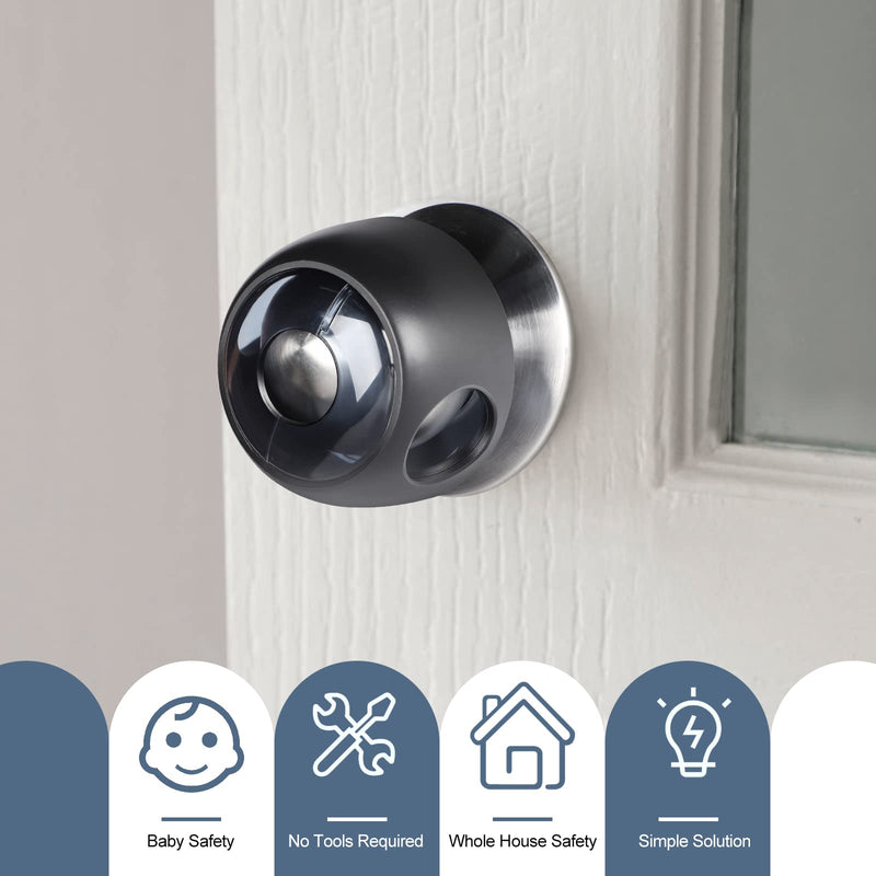 [Australia] - Improved Door Knob Covers Child Proof Door Handle Covers Child Safety, Baby Proof Door Knob Locks for Kids, 4 Pack (Clear-Black) Clear-Black 