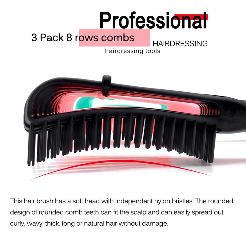 Hair Brush for Afro American/African Textured 3a to 4c Hair, Detangling Brush for Women's Knots, Wet/Dry/Oil/Thick/Long Hair, 4 pcs (Black+3 pcs) Black+3 pcs