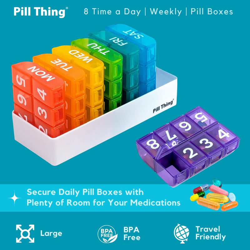 8 Times a Day, 7 Day Large Weekly Pill Organizer with Holder Tray, Vitamin, Medicine Box, Multicolor (8X a Day - 1 Pack) 8X a Day - 1 Pack