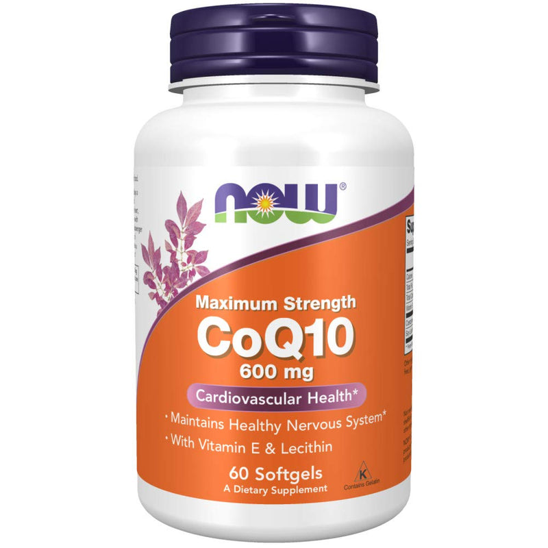 NOW Supplements, CoQ10 600 mg, Maximum Strength with Vitamin E & Lecithin, 60 Softgels