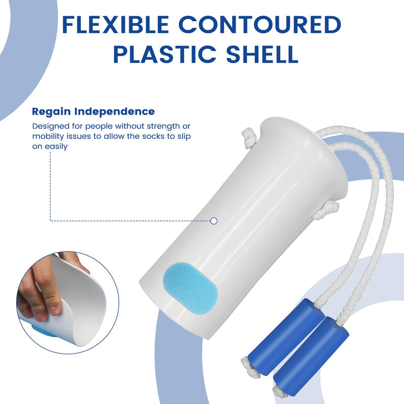 [Australia] - Jellas Sock Aid Kit, Flexible Sock Aid Device with Long Rope - Sock Puller aid Easy on and Off Device for Putting On and Removing Socks or Stockings, Sock Helper for Independence and Comfort (White) 9.2 Inch White 