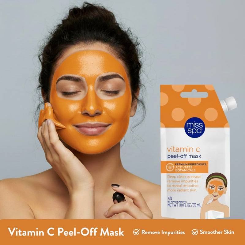 MISS SPA Facial Mask Trio Vitamin C Peel-Off, Charcoal Clear Pore Peel-Off & Matcha Green Tea Mud Mask Exfoliates, Detoxifies, Brightens and Clears Pores, 3 Full-Size Squeeze Tubes