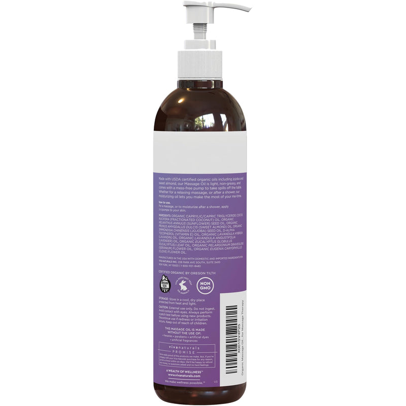 [Australia] - Viva Naturals Organic Massage Oil (8 fl. oz.) - Lavender Scented Relaxing Body Massage Oil for Massage Therapy - Perfect for Home Use & Professional Massages - Non-Greasy and Non-Sticky Formula 