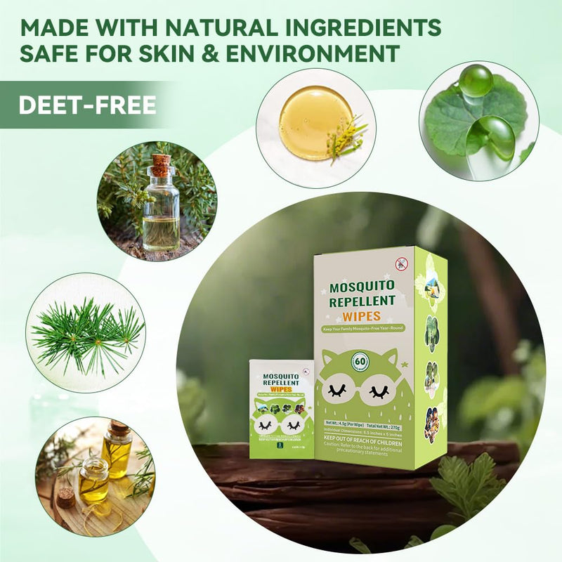 [Australia] - 60 PCS Mosquito Repellent Wipes, Individually Wrapped Insect Repellent Wipes Made of Natural Plant-Based Essential Oils, Safe & Effective Insect Protection Perfect for Outdoor Activities, Long-Lasting 60 