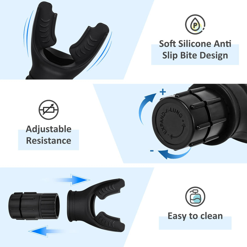 [Australia] - Breathing Trainer with Adjustable Resistance | Portable Respiratory Trainer with High-Grade Silicone | Compact Lung Exercise Device | Easy to Clean (Black) Black 