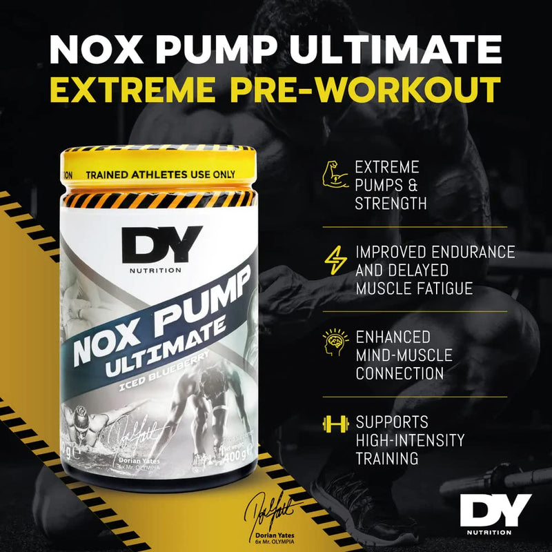 DY Nutrition - NOX Pump Pre Workout Powder | 350mg Caffeine | Fruit Punch Flavour | High Performance Preworkout for Focus, Pump & Energy with L-Citrulline, Beta Alanine, L-Tyrosine. 400g. 20 Servings