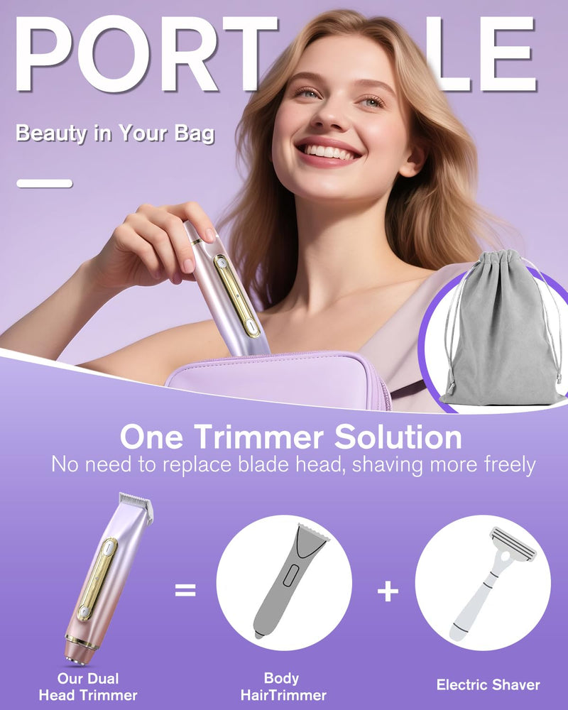 [Australia] - 2 in 1 Electric Bikini Shaver for Women - 2025 Dual Head Bikini Trimmer for Women IPX7 Waterproof Wet & Dry Use Bikini Razor for Travel Rechargeable Electric Razor for Underarm Leg Arm,Purple 