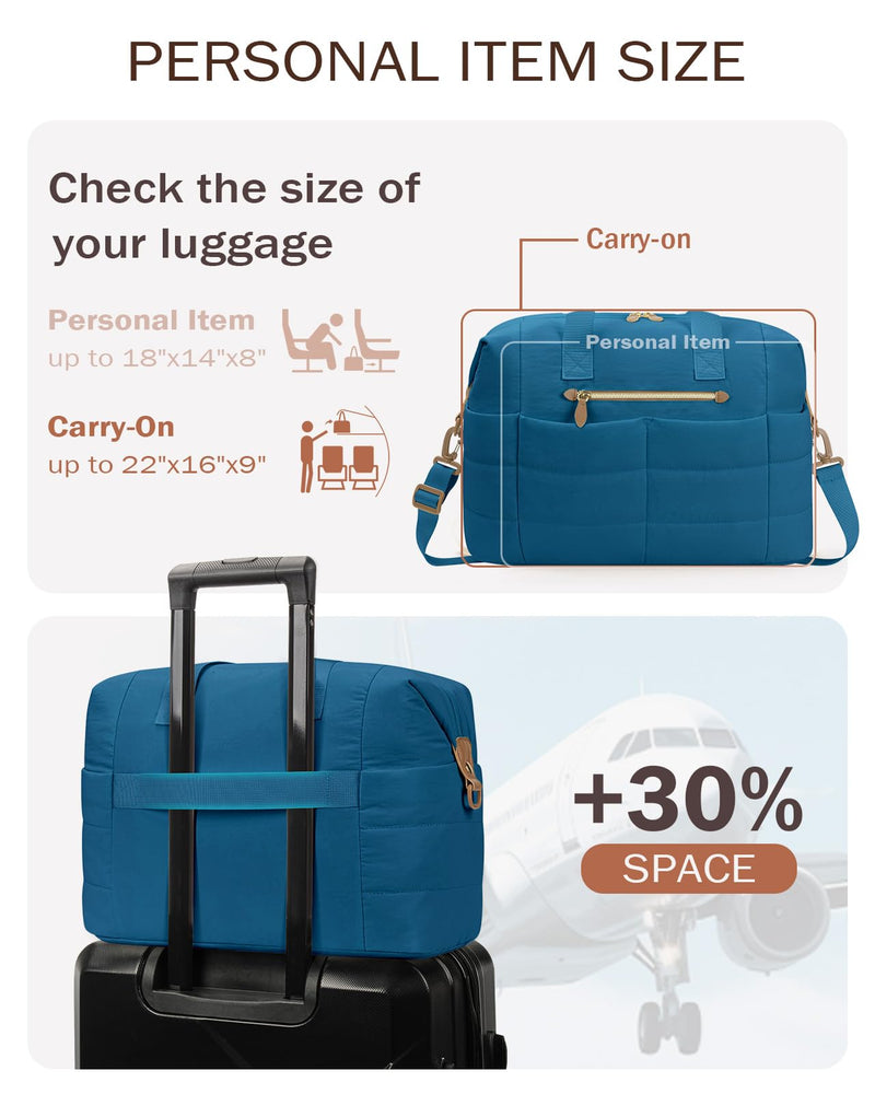 Tuwubi Travel Duffel Bag, Puffer Gym Bag for Women Weekender Overnight Bags, Carry On Luggage Tote Hospital Bag for Women Labor Delivery with Toiletry Pouch(Tale Blue, L) Tale Blue Large