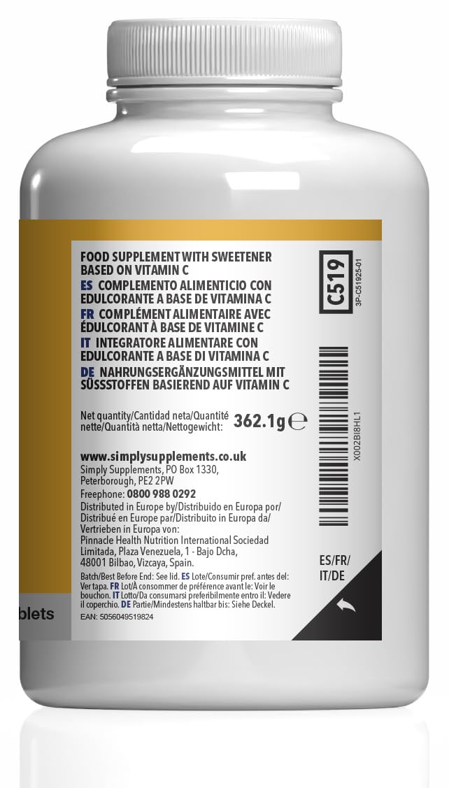 Chewable Vitamin C 1000mg with Riboflavin (Vitamin B2) | Immune & Skin Support | 180 Vegan Tablets | 6-Months Supply | Vegan & Vegetarian Friendly | UK Made
