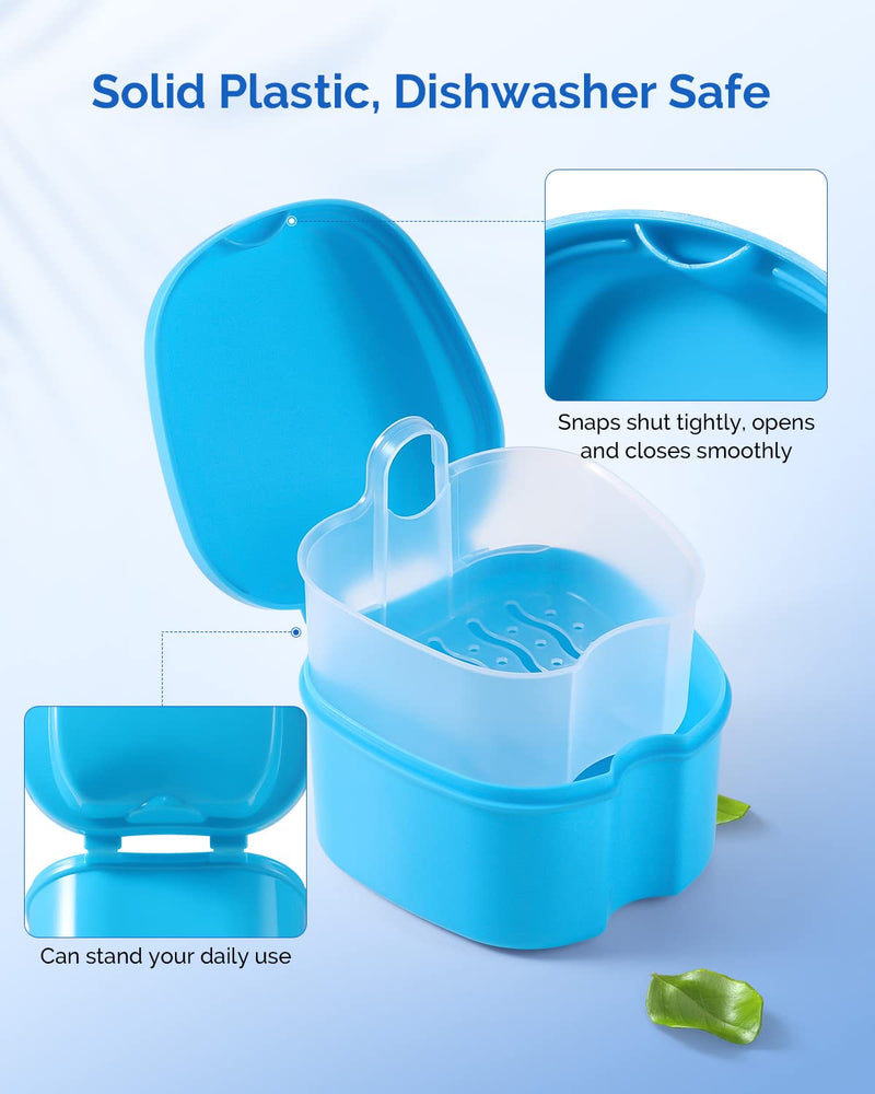 [Australia] - JMU 2pcs Denture Bath Case, Denture Cup for Soaking Dentures with Strainer Basket Tray for Dentures, Mouth Guard Storage Case (Navy Blue/Teal Blue) Navy Blue,Teal Blue 