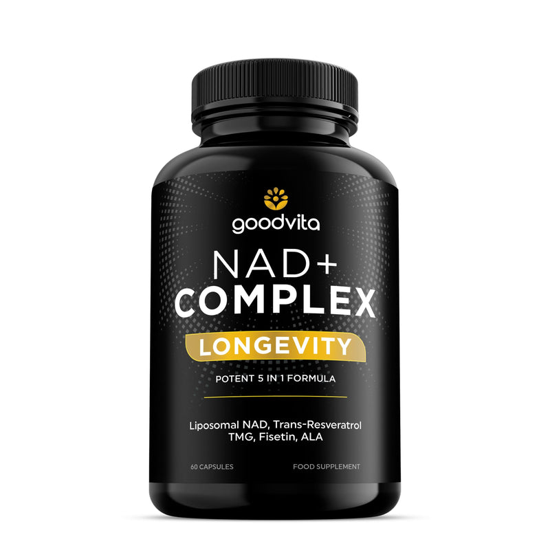 NAD+ Supplement 650mg (5 in 1 Complex) 60 Caps, 2 Month Supply | UK Made | Boost NAD Levels | Resveratrol TMG Fisetin ALA | Liposomal High Bioavailability | Anti-Aging, High Strength