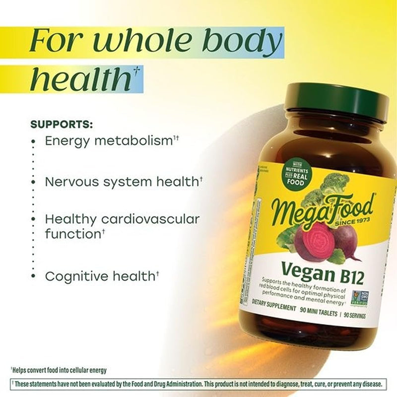 MegaFood Vegan Vitamin B12 with Vitamin B6 and Folic Acid, 30 Mini Tablets | Supports Cellular Energy Metabolism, Nervous System Health and Cardiovascular Function, Cellular Energy Support, 30 Servings