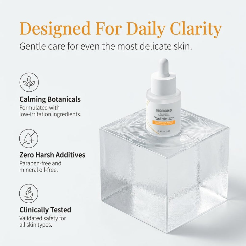 Vitamin C Brightening Face Serum with Salicylic & Lactic Acid, Postbiotic & Vitamin E - Exfoliating Dark Spot Corrector for Radiant, Barrier, Even-Toned Skin, 1 Fl Oz
