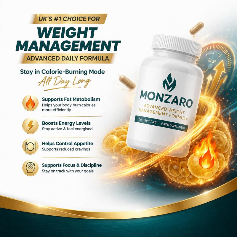 MONZARO Advanced Weight Management Formula – 60 Capsules – Premium Natural Fat Burner & Metabolism Booster – Appetite Suppressant & Energy Support – UK Made Food Supplement