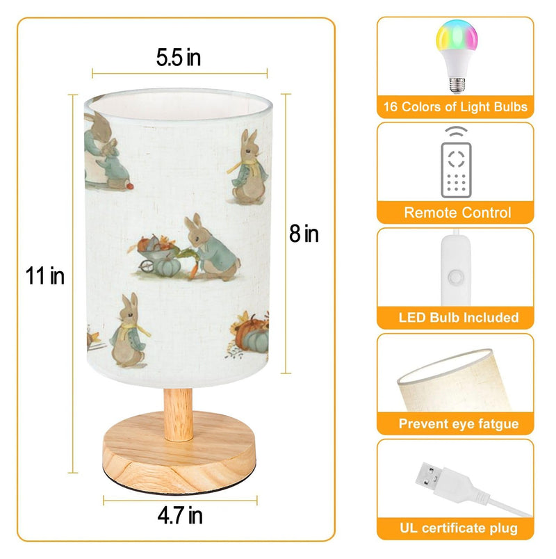 [Australia] - Bedside Lamp for Bedroom, seamless pattern childrens illustrations rabbit autumn pattern nursery Small Lamp, Linen Lampshade Table Lamp, Dimmable Nightstand Lamp with Woodbase for Living Room Office 11'x5.5' Pattern5 