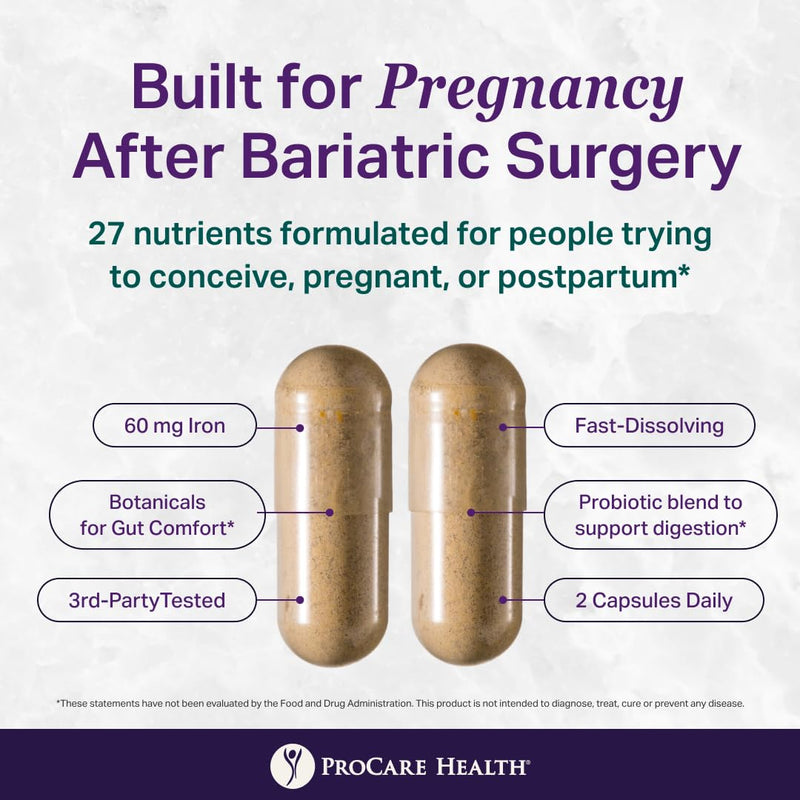 Prenatal Bariatric Multivitamin with Iron | Capsule | 60ct | Bariatric Vitamins for Gastric Bypass & Gastric Sleeve (1 Month Supply) - 60 Easy-to-Swallow Capsules for Women - Made in USA 60 Count (Pack of 1)