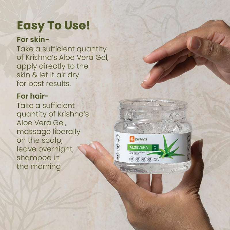 KRISHNA'S HERBAL & AYURVEDA Aloe Vera Gel, Pure Non-Sticky Transparent 3 In 1 Aloe Fresh Soothing Gel For Skin, Body & Hair, Vitamin E Natural Emollients, Dark Spots And Acne 250 g (Pack of 1) White