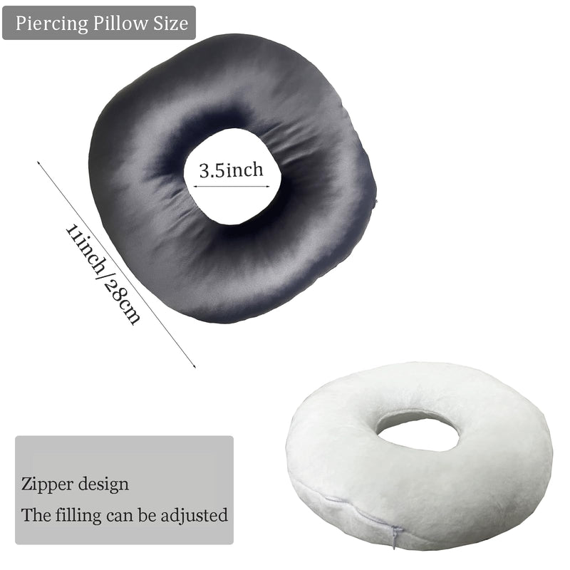 [Australia] - Ear Piercing Pillow for Side Sleepers，Donut Pillow with Ear Hole Ear Covers for Sleeping ，Pillow with arm Hole，Ear Guard Pillow for Ear Pain Ear Pressure (Gray- Silky Satin) Gray- Silky Satin 