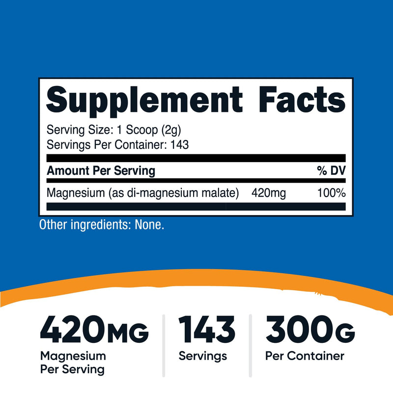 Nutricost Magnesium Malate Powder (300g) - 420mg of Magnesium Per Serving - Non-GMO, Gluten Free