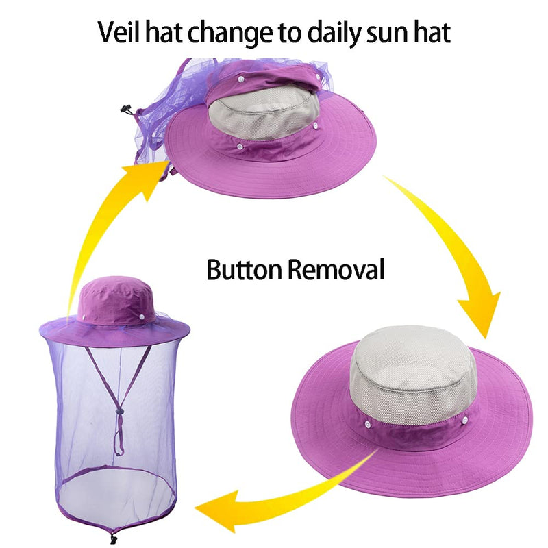 [Australia] - Bee Keeping Beekeeper Veil hat gnats Insect Bug Mosquito Hats Fishing Gardening Cap with Head net Netting mesh Hood Purple 