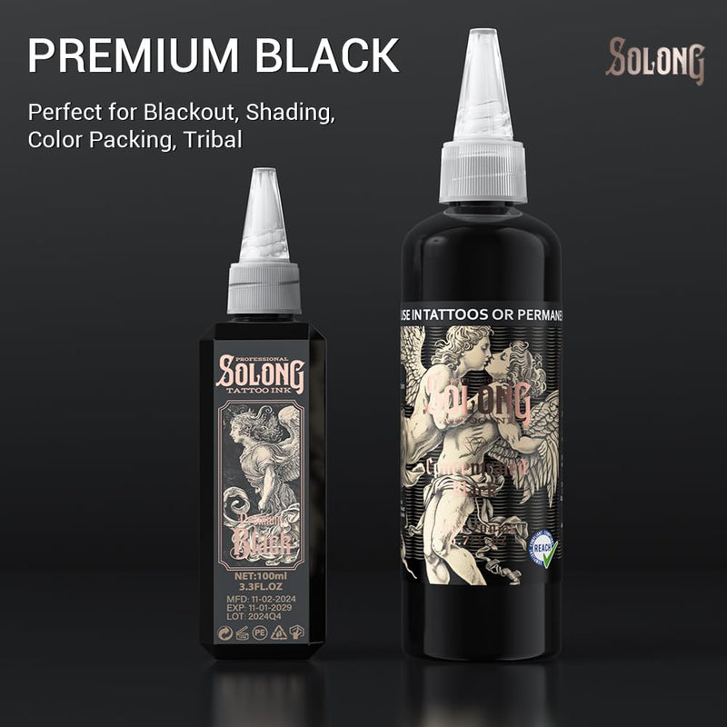 [Australia] - Tattoo Ink,Solong S Series 3.4oz(100ml) Professional Black Tattoo Ink for Outlining,Shading and Blending-Premium Black Tattoo Supplies,TI303S-100-031 100ML-Premium Black 