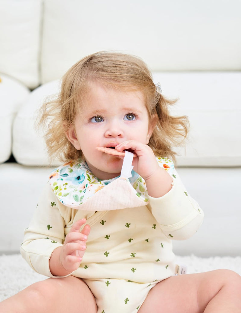 [Australia] - Baby Bandana Drool Bibs 6-Pack and Teething Toys 6-Pack Made with 100% Organic Cotton, Absorbent and Soft Unisex Muslin Bibs Pattern Girlsl 